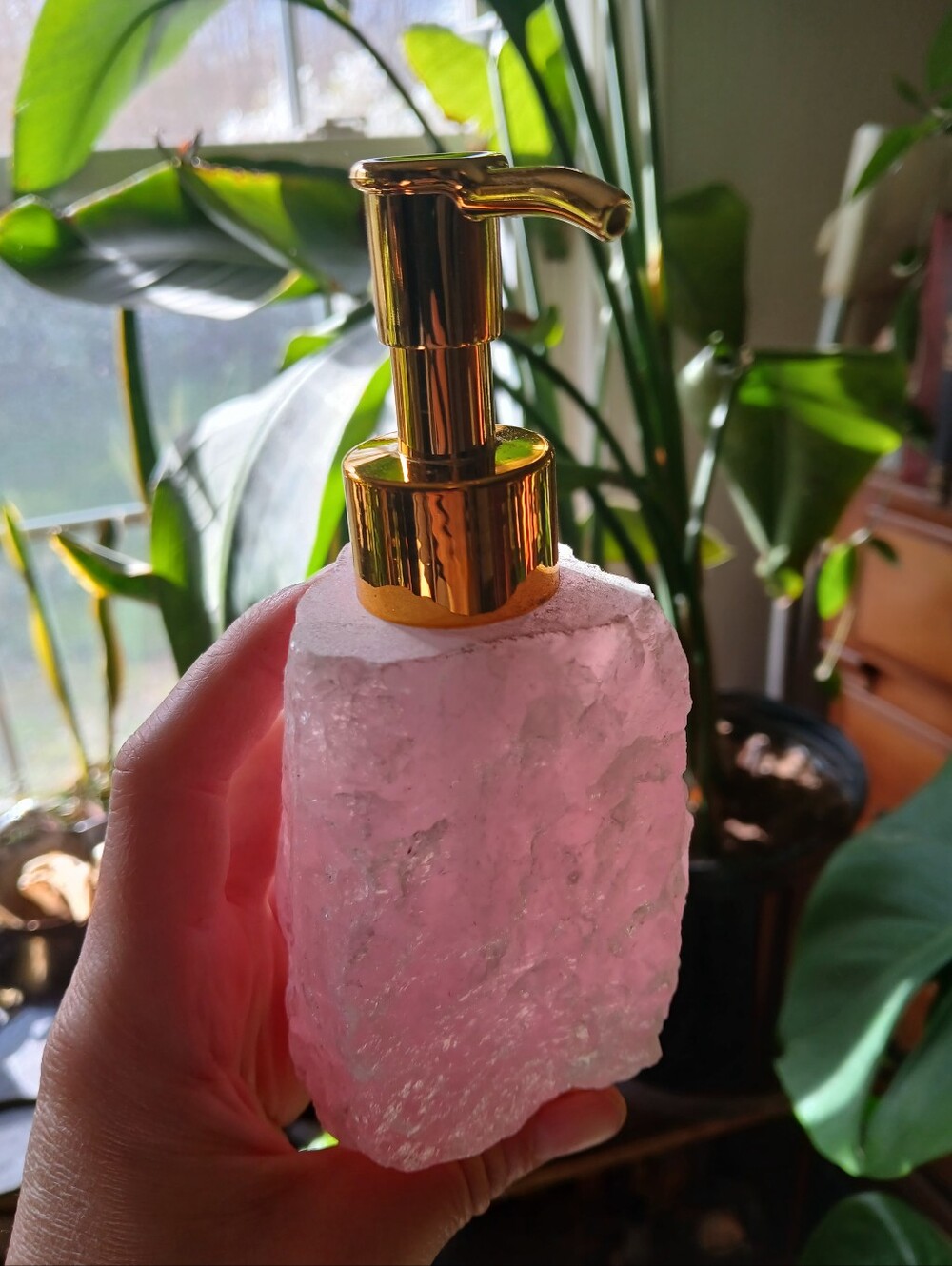 Rose Quartz Soap Or Lotion Dispenser 1 Oz Capacity Luxe Decor Boho Rock